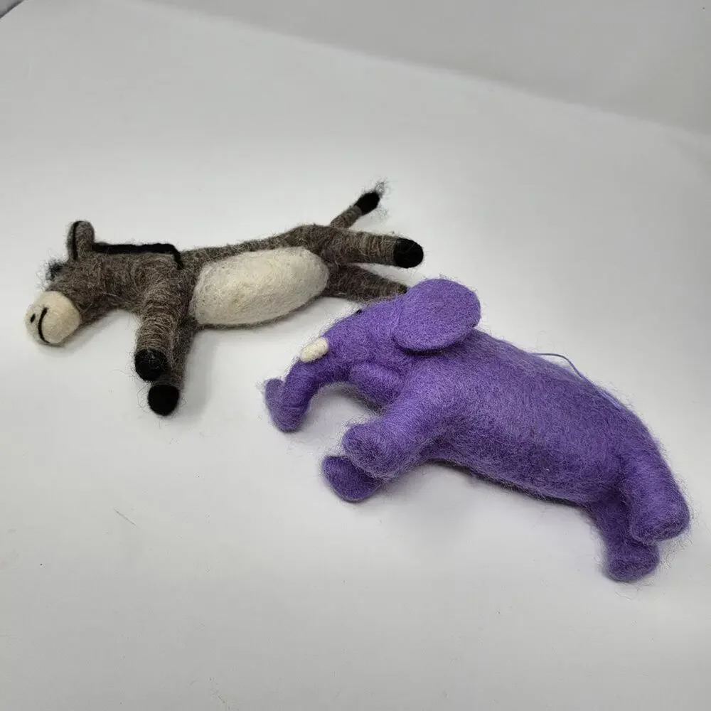 Felted‎ Wool Donkey and Purple Elephant 7 Inches Long